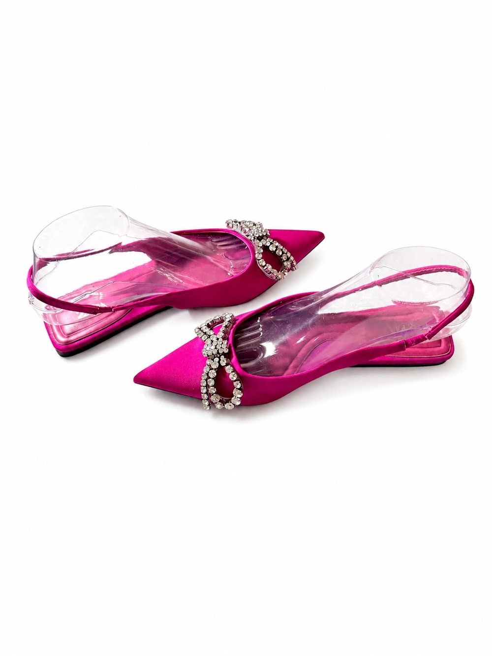 Zara Fuchsia Pink Satin Rhinestone Bow Slingback Flats Size 8